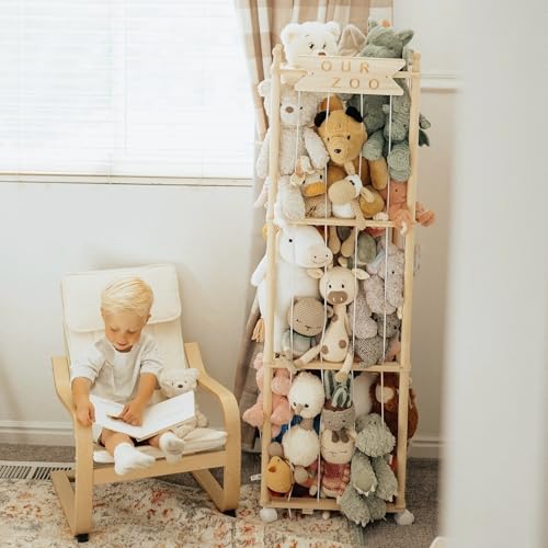 Mloong Stuffed Animal Storage,54in Wood Zoo Cage, Large Plush Toy Organizer - color: log color