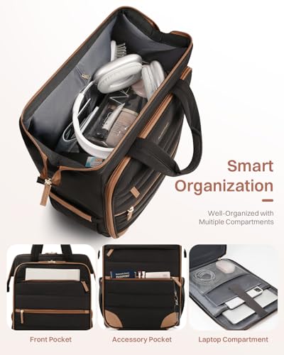 Rolling Puffer Backpack for Women, Travel Backpack with Wheels, 16 Inch Wheeled Laptop Backpck, Dual-Opening Design Overnight College Underseat Carry on Luggage, Roller Business Work Bag, Black Brown - color: Black Brown