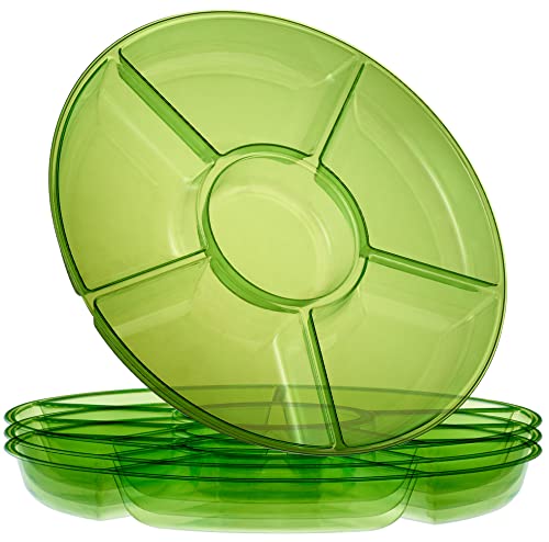 Plasticpro 6 Sectional Round Plastic Serving Tray/Platter (2, Green) - color: Green
