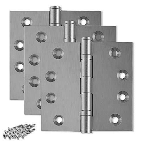 Solid Brass Door Hinge Heavy Duty Ball Bearing Matte Silver 4x4 Inch - Set of 3 Hinges (Satin Nickel) - color: Satin Nickel