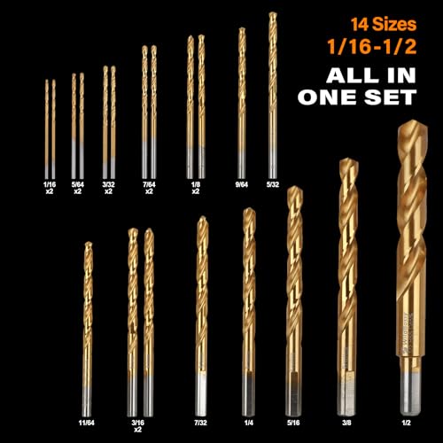 M35 Cobalt Drill Bit Set 20PCS(1/16"-1/2") High Speed Steel Jobber Length Drill Bit Kit for Hardened Metal with Index Storage Case - size: 1/16-1/2 inch - 20 PCS - Right Hand