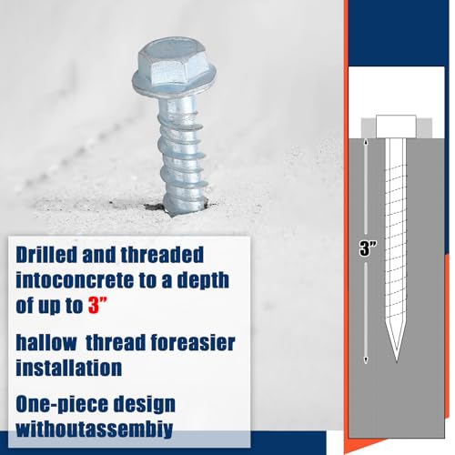 Tandefio 100 Pack 1/4 x 3 Concrete Anchors and Screw Kits Galvanized - size: 1/4" X 3"