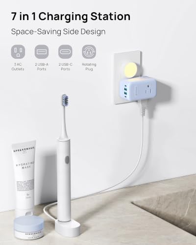 TROND Outlet Extender with 360 Rotating Plug, 3 Way Plug Adapter - color: Blue, size: 3 Prong-1 Pack