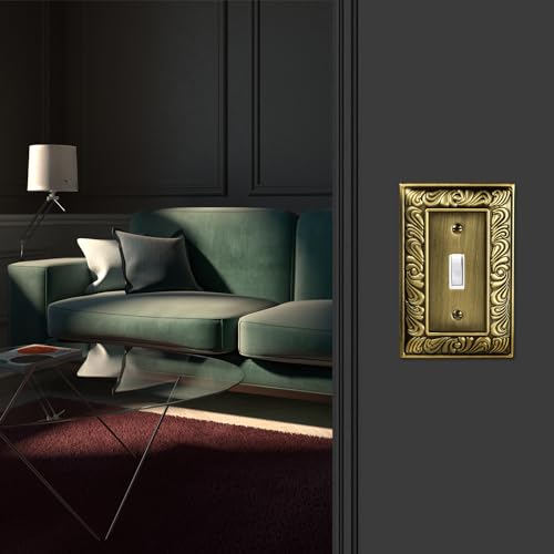6 Pack Antique Brass Decorative Single Toggle Light Switch Cover Plate - size: 1 Gang Single Toggle