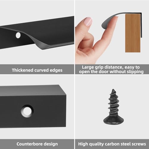 Malimali 10 Pack 7.87" Black Edge Finger Pulls for Cabinets, Drawer Pulls - color: Matte Black, size: 200mm/7.87" (10Pcs)