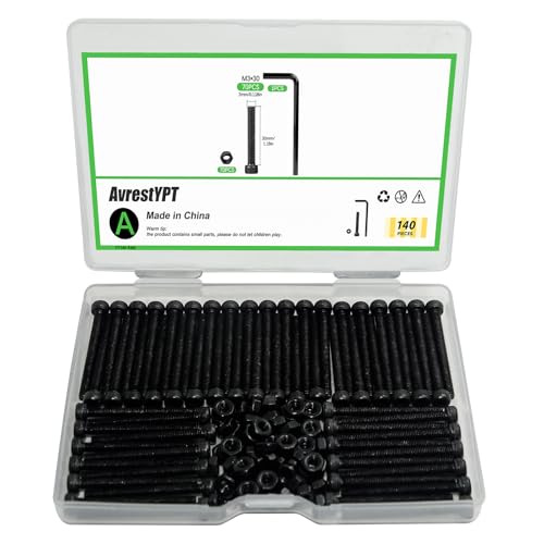 140Pcs M3 x 30mm Hex Socket Head Cap Screws Bolts, Carbon Steel, Black Oxide Finish, Allen Socket Drive, Full Threads,with Hex Spanner - size: M3 x 30-140Pcs