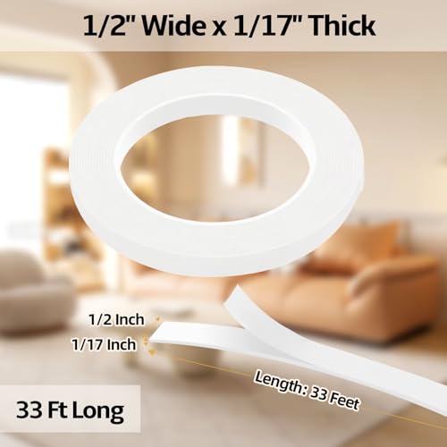 1/2 Inch Wide 1/17 Inch Thick White Window Sealing Tape,Weather Stripping Door Seal,Foam Insulation Tape,Single-Sided Self-Adhesive Foam Strips,33 Feet Long - color: White, size: 1/2 IN x 1/17 IN x 33FT
