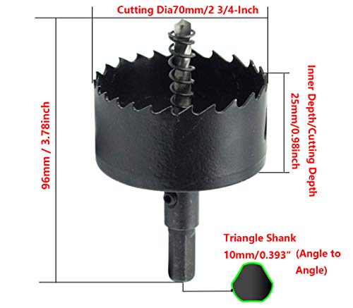 2-3/4"/70mm Bimetal Hole Saw Triangle Shank Hole Cutter - color: black, size: 2-3/4"