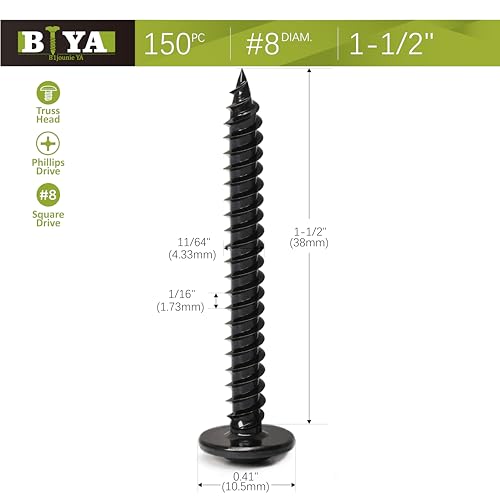 Black Wood Screws，#8×1-1/2 inch 150Pcs Black Truss Head Wood Cabinet Screws - color: Black, size: #8×1-1/2"