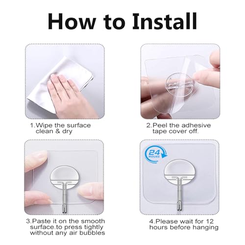 Adhesive Wall Hooks No Drill Clear Heavy Duty, 13LB Sticky 12 Pack - color: Clear, size: Medium 12 Pcs