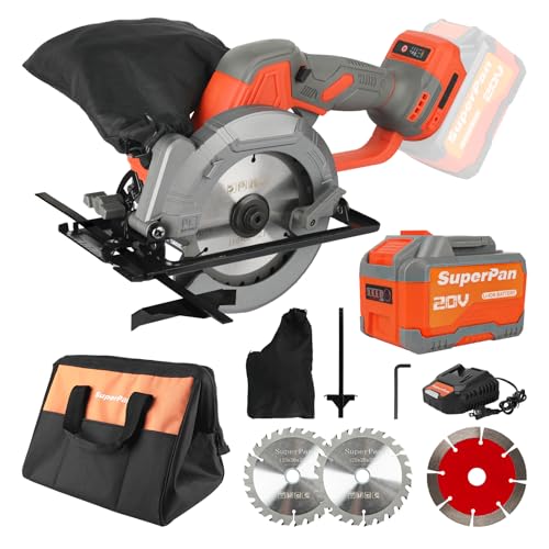 21V Cordless Mini Circular Saw, 4-1/2" Compact Wireless Circular Saw 6.0Ah Battery, Charger, 3 Blades, 5600RPM, Large-Capacity Tool Bag, Max Cutting Depth 1-11/16"(90°), 1-1/8"(45°)