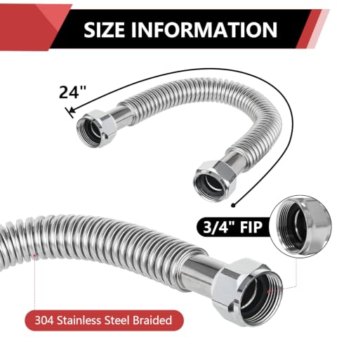 2piece EFIELD Flexible SS Corrugated Hose Connector,3/4" FIP x24"Length - size: 24"L(3/4" FIP)