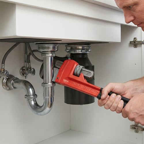 HOIGON 5 Piece Heavy Duty Plumbers Pipe Wrench Set, 8" 10" 12" 14" 18" Heat Treated Adjustable Straight Pipe Plumbing Wrench Set with Soft Grip for Household Plumbing Repairs - color: Red, size: 8" 10" 12" 14" 18"