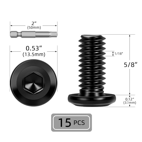 15 PCS 5/16"-18 x 5/8" Flat Head Socket Cap Screws Bolts, Flat Round Head Furniture Allen Bolts, Stainless Steel 304, Full Thread, Black Coating, Screwdriver Bit Included - size: 5/16"-18 x 5/8"