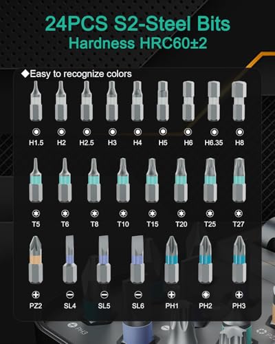 ORIA 24 in 1 Ratchet Screwdriver Set, Magnetic Screwdriver Kit, DIY Repair Tool Kit, Detachable Assembly T Handle, Portable Case for Bicycle, Furniture, Electronics, DIY - size: 24-IN-1