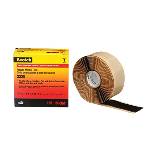 3M Scotch Rubber Mastic Tape 2228, 1 in x 10 ft, Black, 1 Roll - size: 1 in x 10 ft