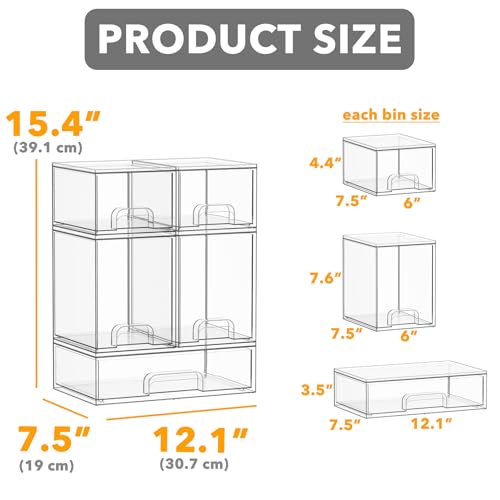 SpaceAid Bottle Storage Organizer Baby - Acrylic Bottles Station Organizer Container, Stackable Clear Drawers for Countertop, Vanity, Bathroom, Cabinet, Pantry Organization, 5 Pack, 2S2M1L, 15.4"H - size: 15.4"H, 5 Pack, 2S2M1L