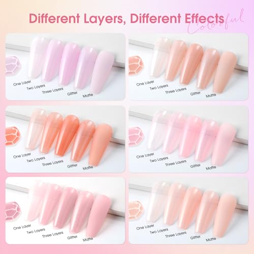ROSALIND 30pcs Jelly Gel Polish Set, 26 Colors Translucent Nude Pink Gel | Sheer Gel Nail Polish Set with Matte Glossy Glitter Effects, Nails with Base Gel Top Coat, Salon DIY Home - color: Colorful Jelly