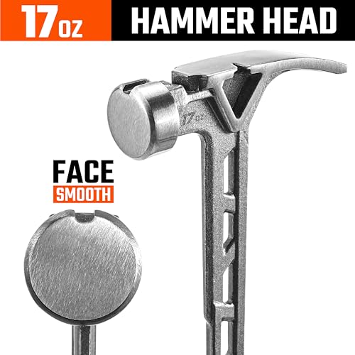 VANQUISH Framing Hammer 17oz One Piece Forged Straight Claw Hammer with Smooth Face & Shock Reduction Grip, Claw Hammer with Magnetic Nail Holder Side Nail Puller, 0628 - size: 17oz Smooth Face