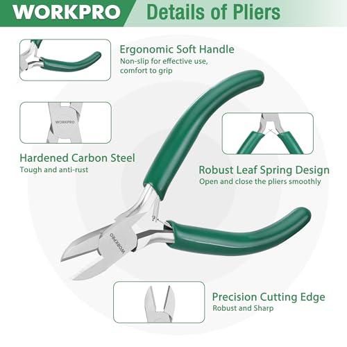 WORKPRO Jewelry Pliers Set, 3 Pack Jewelry Making Tool Kit - color: Dark Blue, Dark Green, Red