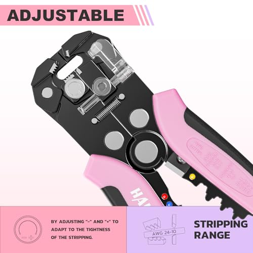 haisstronica 3 in 1 Pink Self-Adjusting Wire Stripper, AWG 24-10 Tool