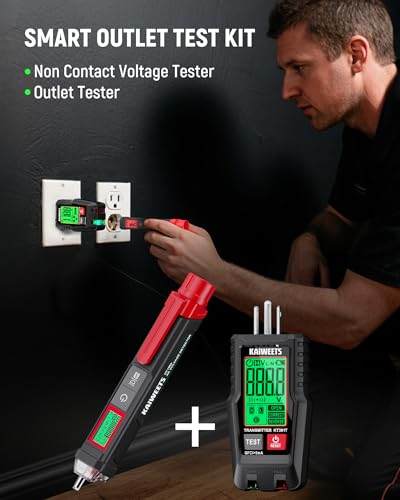 KAIWEETS Electrical Test Kit, Non-Contact Voltage Tester and GFCI Outlet Tester with LCD Display, Wiring Fault Checker, Outlet Tester Kit for Electrician, DIY, 2-Piece