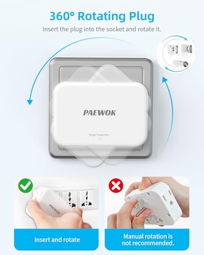 Outlet Extender, 360° Rotating Flat Wall Plug Adapter