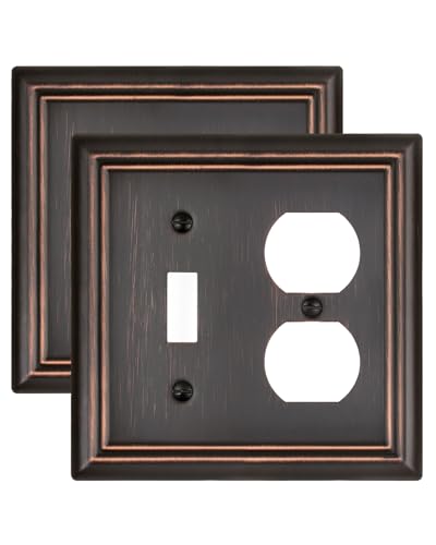 Switch Plates Outlet Covers, 2-Pack Metal Wall Plates, Aged Bronze - color: Aged Bronze, size: 1 Toggle/1 Duplex 2PK
