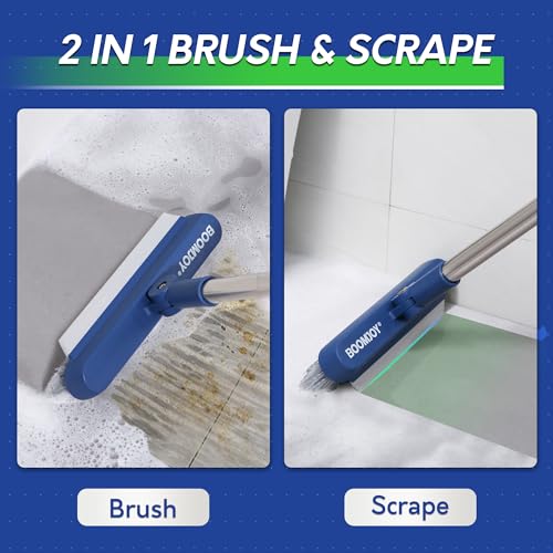 BOOMJOY Grout Brush with Long Handle, Grout Cleaner Brush for Tile Floors, Stiff Bristles for Crevice, Tile Line, Shower, Kitchen, Bathroom