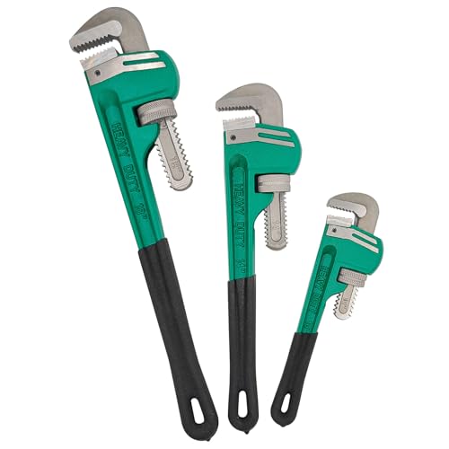 3PCS Heavy Duty Pipe Wrench Set 10 14 18 Inch Non-Slip Grip - size: 10&14&18in