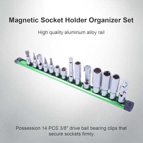 Magnetic Socket Holder Organizer Set - color: Green, size: 3/8