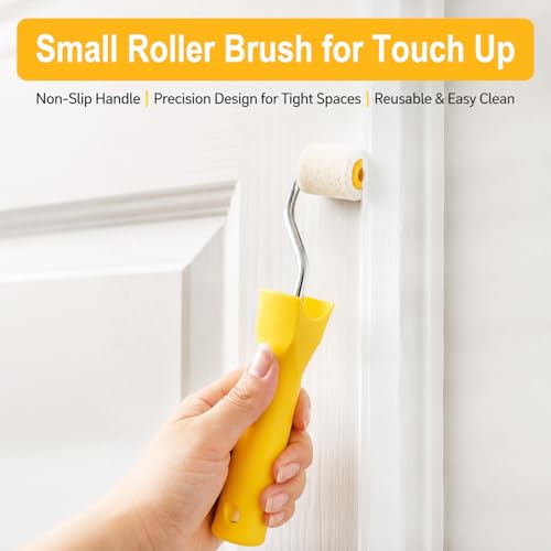0.98 Inch 8 Pack Mini Paint Rollers with 2 Handles, Small Roller Paint Brush, Reusable Corner Touch-Up Tools for Trim, Edges, Window Frames, Cabinets & Home DIY Projects