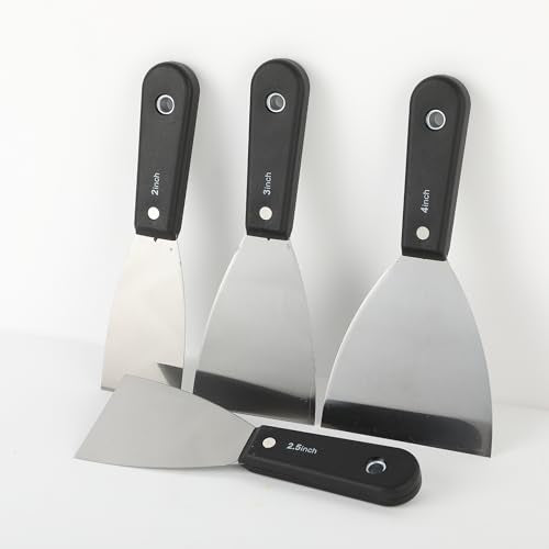 Bates- Putty Knife Set, 7 pcs, Stainless Steel, 1" 1.5" 2" 2.5" 3" 4" 5" Flexible Metal Scraper, Drywall Spackle Knife, Metal Paint Scraper Tool, Putty Knife Scraper, Wall Scraper, Drywall Knife - color: Black Stainless Steel, size: 1", 1.5", 2", 2.5", 3"