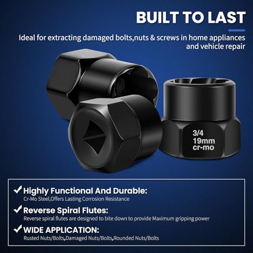 13PCS Bolt Extractor Kit, Stripped/Lug Nut Removal, 3/8" Drive,SAE & Metric - color: 13pcs