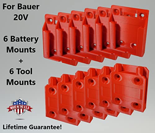 For Bauer 20V Cordless - Tool & Battery Mounts Hangers Holders Brackets - 12 Pack - 6 Tool + 6 Battery Mounts
