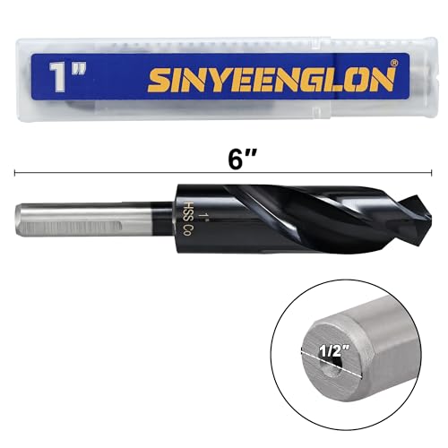 1inch Drill Bit for Metal and Hardened Steel, M35 Cobalt 1/2 Inch Reduced Shank Industrial Grade Heavy Duty Drill Bit, with Index Storage Case - size: 1 in