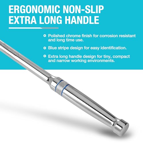 DURATECH 3-Piece Extra Long Drive Ratchet Handle, 90-Tooth Ratchet Wrench - size: 1/4", 3/8", 1/2" Combo Kit