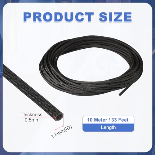 uxcell Insulation Cable Protector,1.5mm/0.06 Inch-10m/33 Feet High Temp Fiberglass Sleeve Black - color: Black, size: 1.5mm-10m