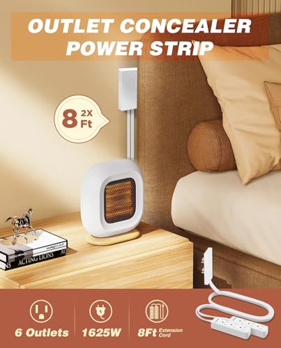 Saker Dual 8ft Flat Extension Cord Outlet Cover, 3 Outlets, White - style: dual 8ft
