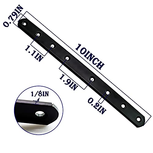 12Pack Straight Brackets Black Mending Plate 10In Metal Brackets for Brace - size: 12 Inch (12 Pack)