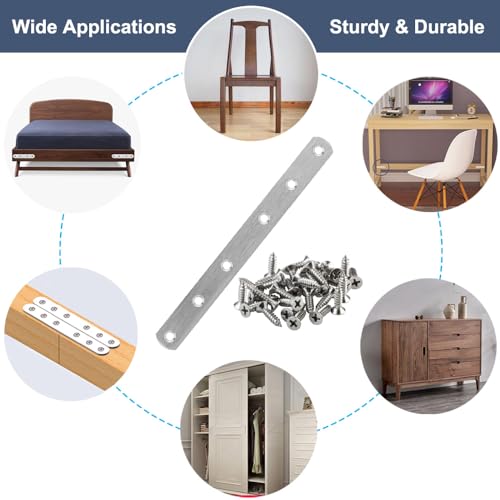 4 Pcs Straight Brackets 8 Inch Flat Brace Stainless Steel Straight Mending Plates for Wood, Heavy Duty Repair Fixing Joining Brackets with Screws - size: 4 PCS-8 inch