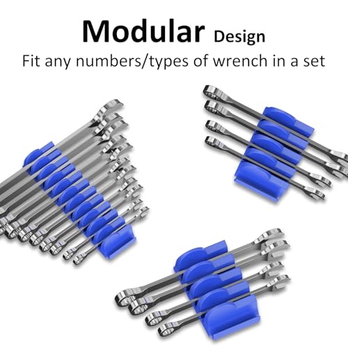DEHOYI 48 pcs MAGNETIC Modular Wrench Organizers for Tool Drawers - Wrench Rack with Metric&SAE Labels, Perfect Tool Storage Holder. Gift for mechanics (Blue) - style: Magnetic (48 pcs Blue)