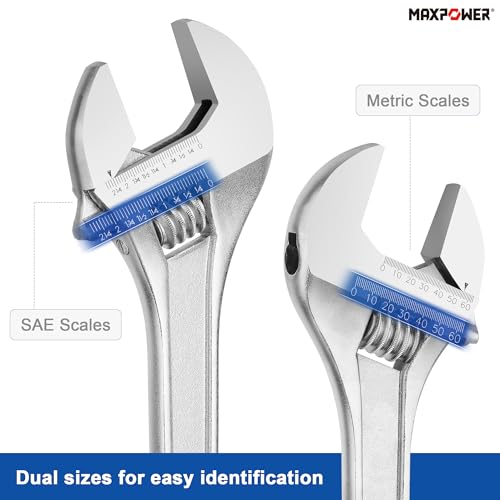 MAXPOWER 24" Adjustable Wrench, 2.4" Jaw Opening, Tapered Handle | Heavy Duty Large Adjustable Wrench Ideal for Plumbing, Nuts, and Pipes Fitting, SAE/Metric Scales - size: 24"