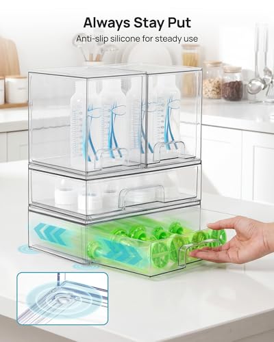 Vtopmart Clear Stackable Storage Drawers Set of 4, Baby Bottle Organizer - style: 2 High+2 Wide