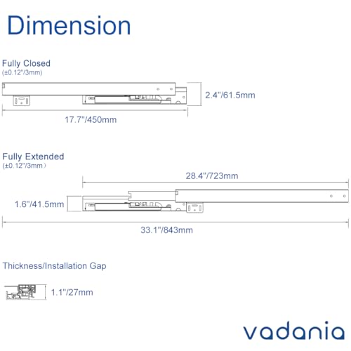 VADANIA #BK54 18" Undermount Drawer Slide, Soft Close - size: 18 Inch, style: Soft Close