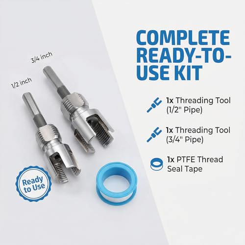 2Pcs Pvc Pipe Threader for 1/2" & 3/4", DIY Home Plumbing Tools Repair Kit - 4 in 1 Water Pipe Thread Cutting Tool for Plastic Pipes, Internal & External Pipe Tapping and Threading Tool for Drill