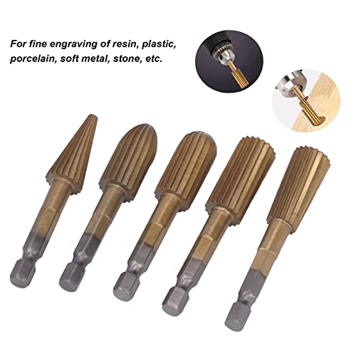 5Pcs Rotary File Cutting Burrs, Hex Shank Double Cut Metal Grinder Drill Bit Set High Speed Steel Rotary File Set