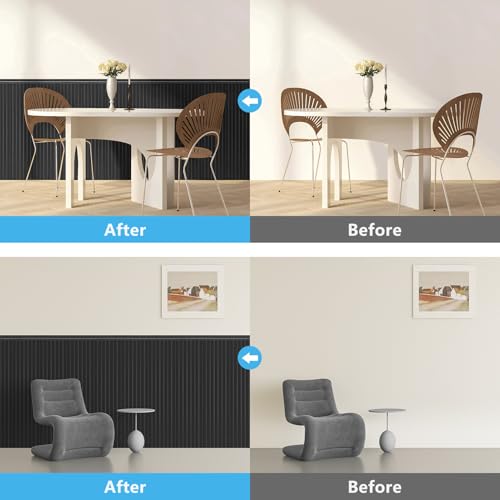 Art3d Beadboard Wainscoting Wall Panel Kit, 37.8 x 9.84 Inch, Matte Black | 12-Piece Panels + 4 Edge Trims, 31 Sq.Ft. Coverage, Lightweight, Water-Resistant, Easy to Trim, for Living Room, Bedroom - color: Matte Black