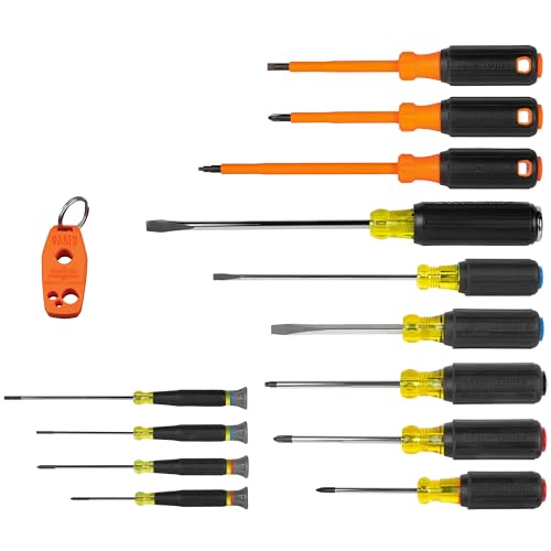 Klein Tools 85814 14-Piece Screwdriver Set, 4 Precision, 5 Standard Drivers with Color-Coded Handles, 3 Insulated Screwdrivers, 1 Demolition Driver, and Magnetizer - style: Deluxe Combo Set