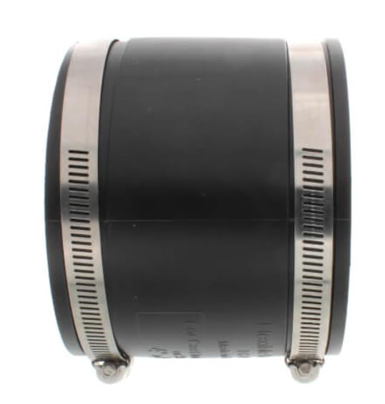 4 Inch Flexible Coupling with Stainless Steel Clamps, Rubber Pipe Connector for PVC Pipe, Cast Iron, and others, Transition Fitting Cast Iron x Plastic (CI X PL)